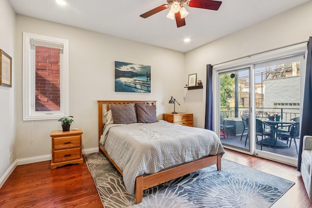 1431 N Artesian Ave Unit 1, Chicago, IL 60622 - bedroom featuring access to exterior, wood finished floors, recessed lighting, and ceiling fan
