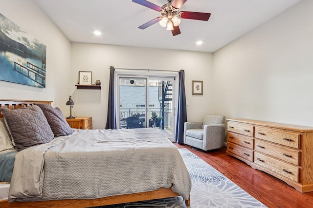 1431 N Artesian Ave Unit 1, Chicago, IL 60622 - bedroom featuring access to outside, dark wood-style flooring, recessed lighting, and ceiling fan