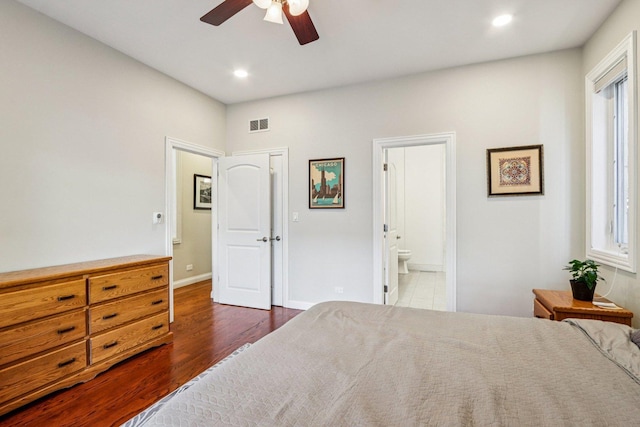 1431 N Artesian Ave Unit 1, Chicago, IL 60622 - bedroom featuring recessed lighting, dark wood-style flooring, ensuite bath, and ceiling fan