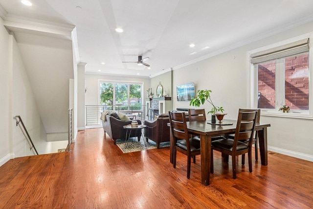 1431 N Artesian Ave Unit 1, Chicago, IL 60622 - dining room featuring ornamental molding, wood finished floors, a ceiling fan, and recessed lighting