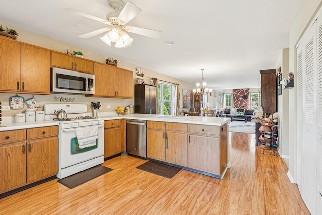 1192 Sumac Trl, Hoffman Estates, IL 60192 - kitchen with stainless steel appliances, a peninsula, a chandelier, light wood finished floors, and open floor plan