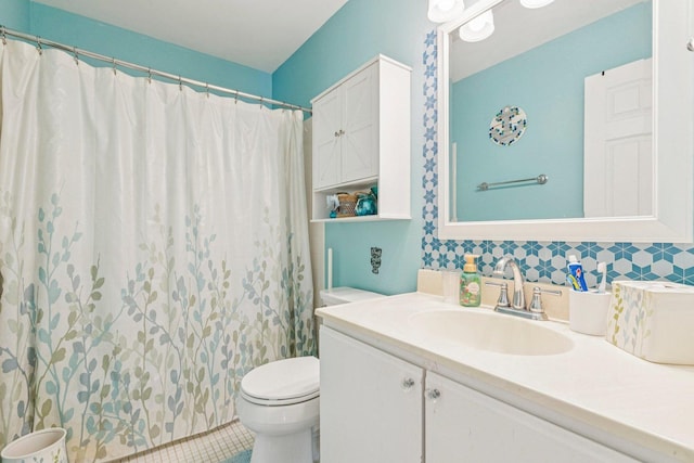 1192 Sumac Trl, Hoffman Estates, IL 60192 - full bathroom featuring vanity, tile patterned flooring, curtained shower, and tasteful backsplash