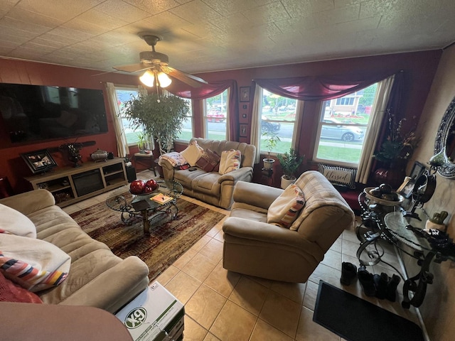 201 S Roy Ave, Northlake, IL 60164 - living area featuring light tile patterned floors and ceiling fan