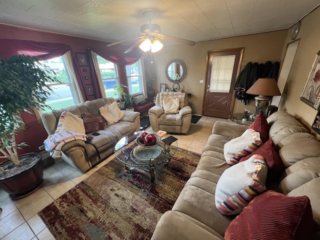 201 S Roy Ave, Northlake, IL 60164 - living room with tile patterned floors and ceiling fan