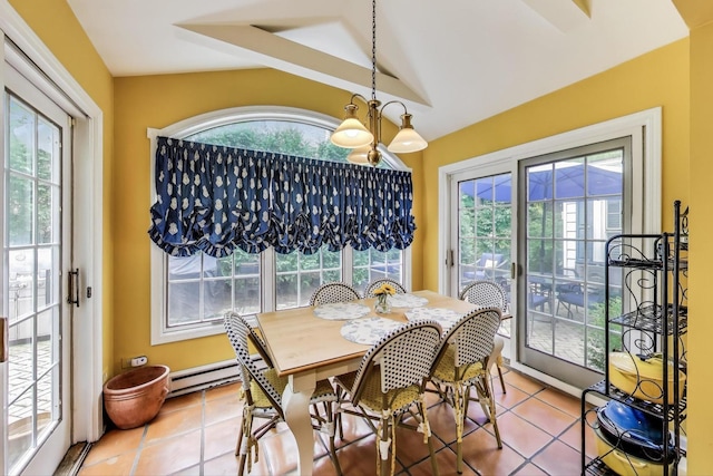 1667 Sunnyside Ave, Highland Park, IL 60035 - dining area with tile patterned flooring, lofted ceiling, and a baseboard heating unit