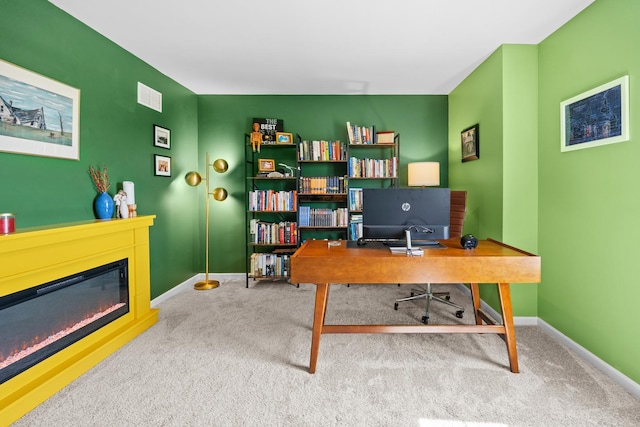8520 White Oaks Ct, Wonder Lake, IL 60097 - office space featuring carpet floors and a glass covered fireplace
