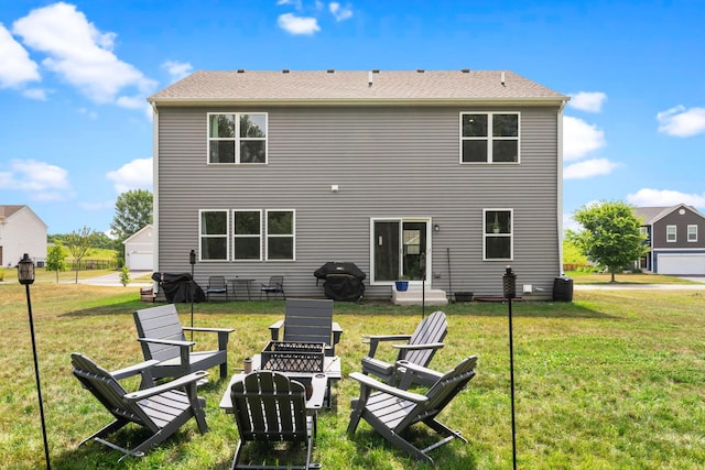 8520 White Oaks Ct, Wonder Lake, IL 60097 - rear view of property featuring a fire pit and a lawn