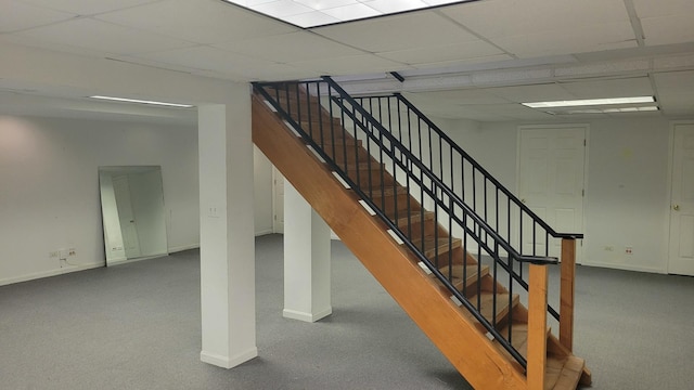 630 Maple Ct, Elburn, IL 60119 - staircase featuring a paneled ceiling and carpet floors