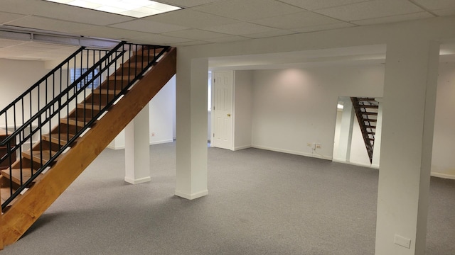 630 Maple Ct, Elburn, IL 60119 - finished basement featuring stairs, carpet flooring, and a paneled ceiling