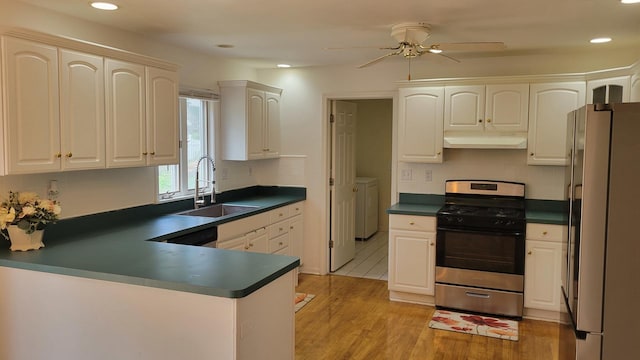 630 Maple Ct, Elburn, IL 60119 - kitchen featuring stainless steel appliances, custom range hood, separate washer and dryer, dark countertops, and recessed lighting