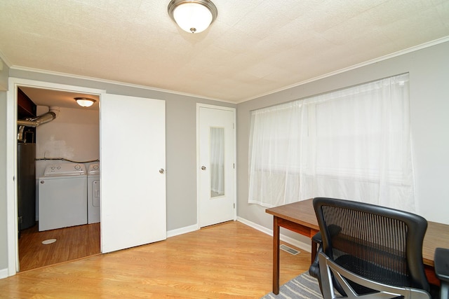29W324 Grove Ave, West Chicago, IL 60185 - home office featuring separate washer and dryer, crown molding, wood finished floors, and water heater