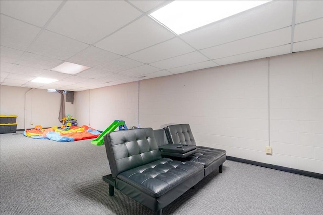 141 Manor Cir, Bloomington, IL 61704 - rec room featuring carpet floors and a drop ceiling