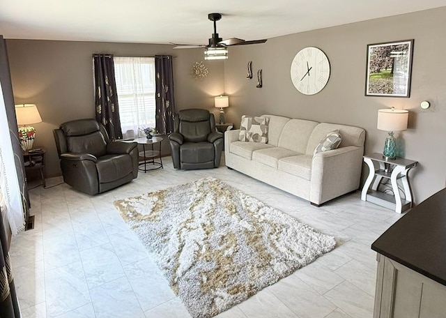 1217 S 7th Ave, Kankakee, IL 60901 - living room with a ceiling fan and light marble finish floors