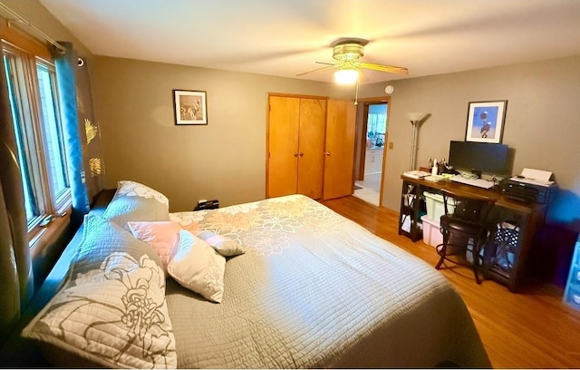1217 S 7th Ave, Kankakee, IL 60901 - bedroom featuring wood finished floors, multiple windows, a ceiling fan, and a closet