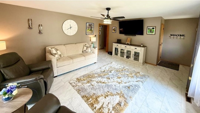 1217 S 7th Ave, Kankakee, IL 60901 - living area with ceiling fan and light marble finish floors