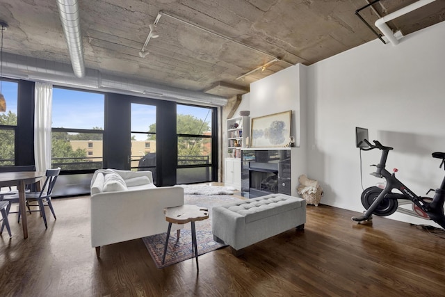 1151 W 14th Pl Unit 238, Chicago, IL 60608 - living room with rail lighting, wood finished floors, and a fireplace