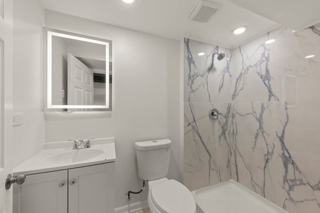1918 Prairie Ridge Ct, Plainfield, IL 60586 - bathroom featuring a marble finish shower, vanity, and recessed lighting