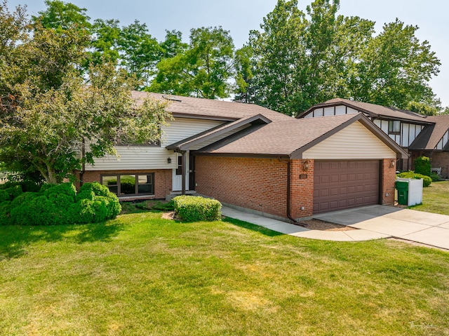 13301 Maverick Trl, Homer Glen, IL 60491 - view of front of house featuring a garage, brick siding, concrete driveway, and a front yard