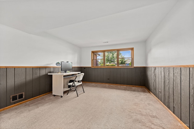 13301 Maverick Trl, Homer Glen, IL 60491 - unfurnished office with wood walls, a wainscoted wall, and carpet flooring