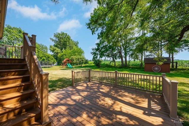 13301 Maverick Trl, Homer Glen, IL 60491 - deck with a shed, a playground, a yard, and stairway