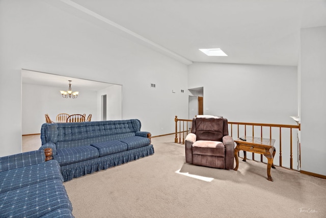 13301 Maverick Trl, Homer Glen, IL 60491 - living room featuring carpet floors, a chandelier, and high vaulted ceiling