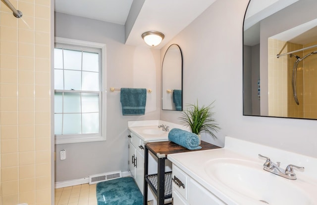 200 Timbercrest Dr, Schaumburg, IL 60193 - bathroom with vanity, tiled shower, and tile patterned floors