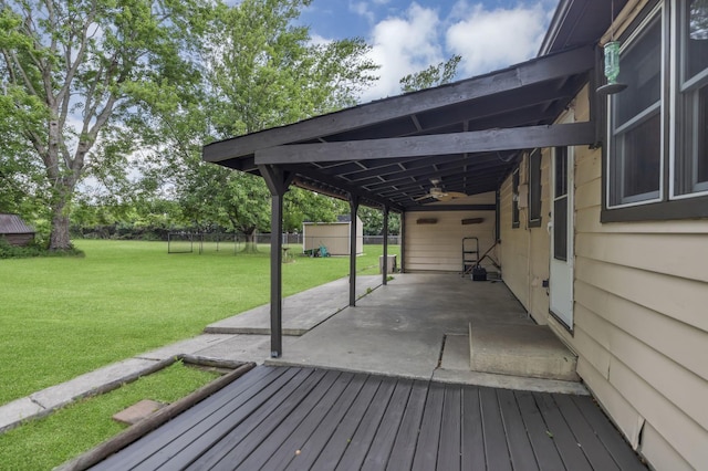 21130 Kildare Ave, Matteson, IL 60443 - wooden terrace featuring a shed, a patio area, and ceiling fan