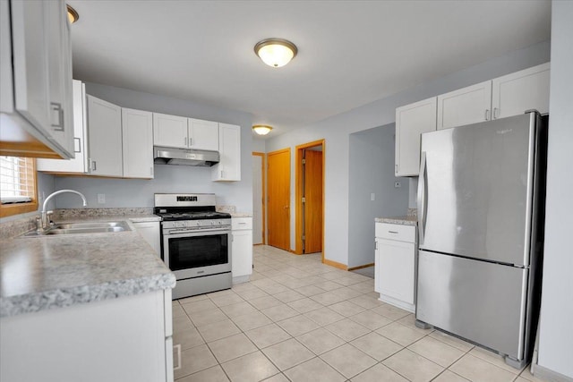 6621 Samantha Ln, Rockford, IL 61107 - kitchen with appliances with stainless steel finishes, under cabinet range hood, light countertops, and white cabinets