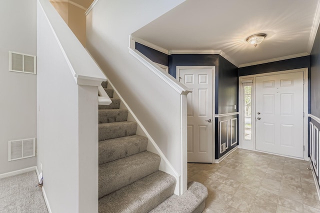 504 Lancaster Dr, Pingree Grove, IL 60140 - foyer entrance featuring stairs and ornamental molding