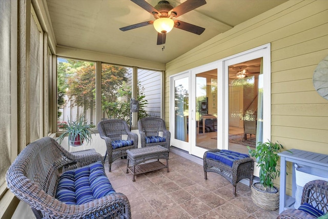 1906 Lydia Ct Unit A, Urbana, IL 61802 - sunroom featuring french doors, ceiling fan, plenty of natural light, and vaulted ceiling
