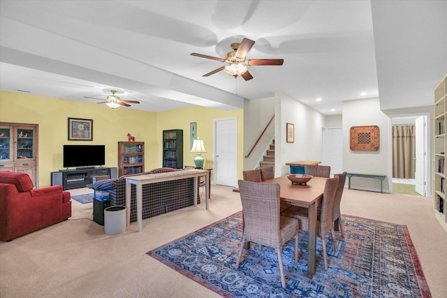 1906 Lydia Ct Unit A, Urbana, IL 61802 - carpeted dining room featuring a ceiling fan, stairs, and recessed lighting