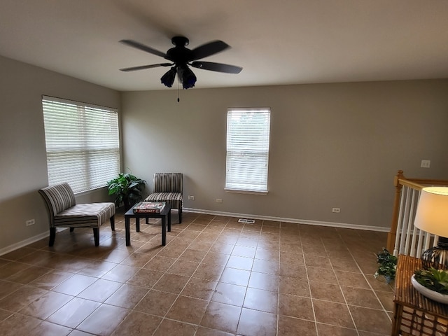 2949 Brossman St, Naperville, IL 60564 - living area with plenty of natural light, dark tile patterned floors, and ceiling fan