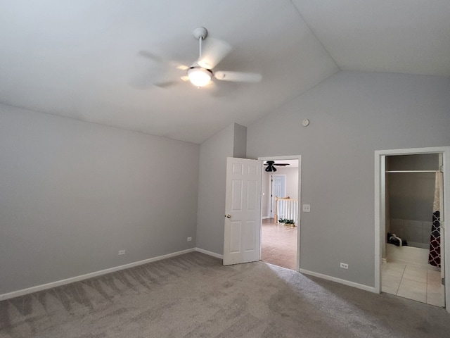 2949 Brossman St, Naperville, IL 60564 - unfurnished bedroom with carpet flooring, ceiling fan, high vaulted ceiling, and connected bathroom