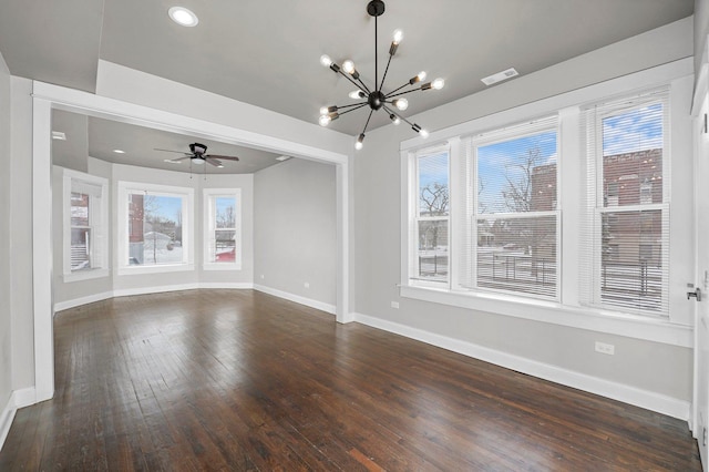 1652 S Ridgeway Ave, Chicago, IL 60623 - unfurnished living room with a chandelier, dark wood-style flooring, ceiling fan, and recessed lighting
