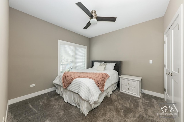561 Sudbury Cir, Oswego, IL 60543 - bedroom featuring dark colored carpet and ceiling fan