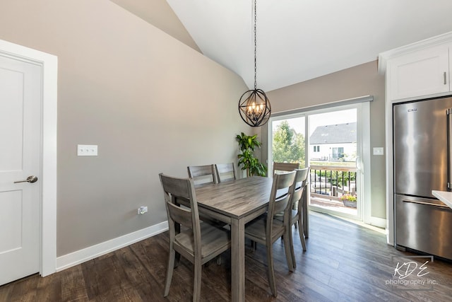 561 Sudbury Cir, Oswego, IL 60543 - dining space with vaulted ceiling, a chandelier, and dark wood-style flooring
