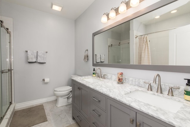 2409 W Catalpa Ave Unit 307, Chicago, IL 60625 - full bath featuring a tile shower, double vanity, and marble finish floors