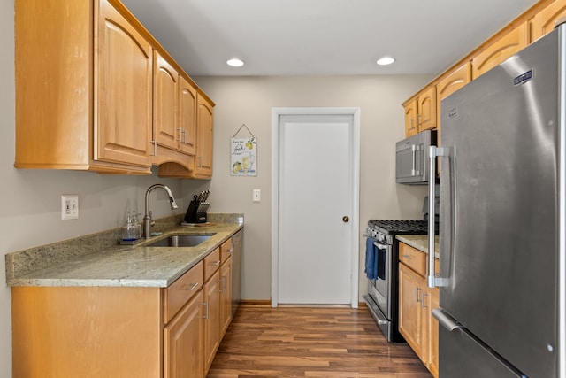 2408 Danbury Dr Unit A2, Woodridge, IL 60517 - kitchen featuring appliances with stainless steel finishes, wood finished floors, recessed lighting, and light stone countertops