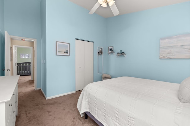 2408 Danbury Dr Unit A2, Woodridge, IL 60517 - carpeted bedroom with a closet, a ceiling fan, and a towering ceiling
