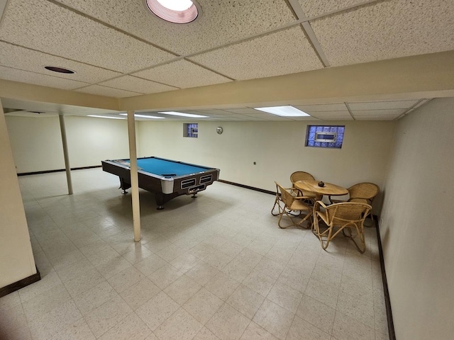 7215 Beckwith Rd, Morton Grove, IL 60053 - rec room featuring light flooring, a paneled ceiling, and billiards table