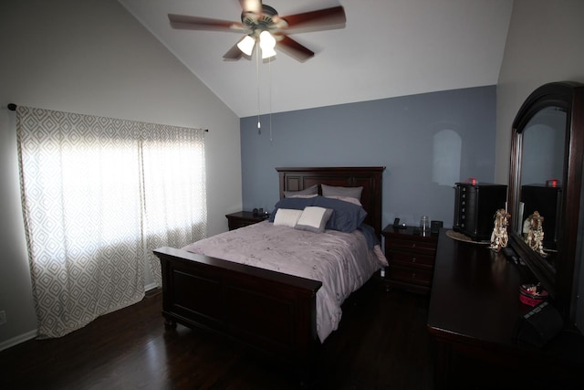 6142 W 60th St, Chicago, IL 60638 - bedroom with dark wood finished floors, high vaulted ceiling, and a ceiling fan