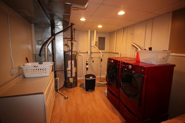 6142 W 60th St, Chicago, IL 60638 - laundry room with water heater, washer and clothes dryer, electric panel, and light wood-type flooring