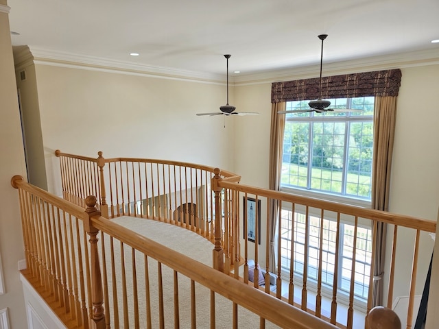 4 Forest View Dr, Hawthorn Woods, IL 60047 - corridor with an upstairs landing, ornamental molding, and recessed lighting