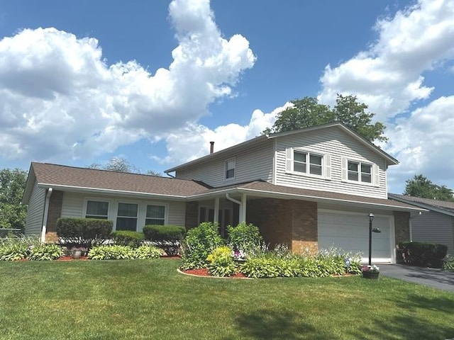 2716 Turtle Creek Dr, Hazel Crest, IL 60429 - view of front of property featuring a garage, driveway, a front lawn, and brick siding