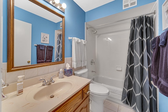 2716 Turtle Creek Dr, Hazel Crest, IL 60429 - full bathroom featuring vanity, shower / tub combo, and tile patterned flooring