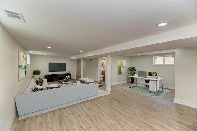 8916 S Sacramento Ave, Evergreen Park, IL 60805 - living room featuring wood finished floors, a desk, and recessed lighting
