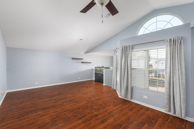 395 Cascade Ln Unit 0, Oswego, IL 60543 - unfurnished living room featuring vaulted ceiling, a ceiling fan, and wood finished floors