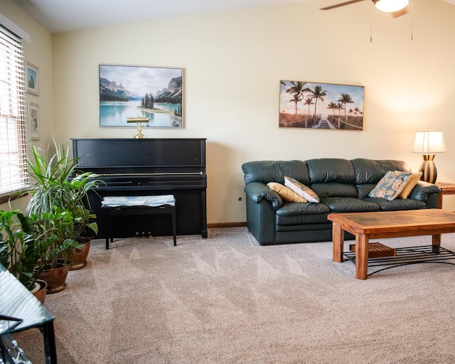 2107 10th Ave, Sterling, IL 61081 - living room with carpet, a ceiling fan, and lofted ceiling