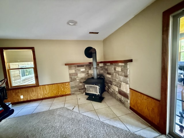 827 N 2199th Rd, Tonica, IL 61370 - detailed view of a wood stove and wainscoting