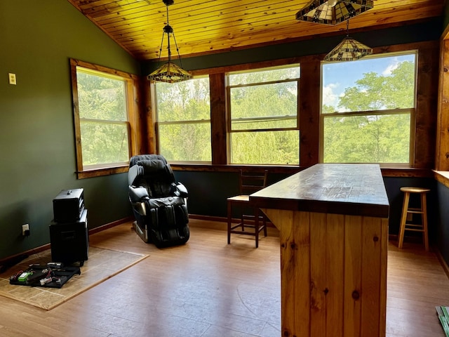 827 N 2199th Rd, Tonica, IL 61370 - dining area featuring lofted ceiling, wood finished floors, and wood ceiling